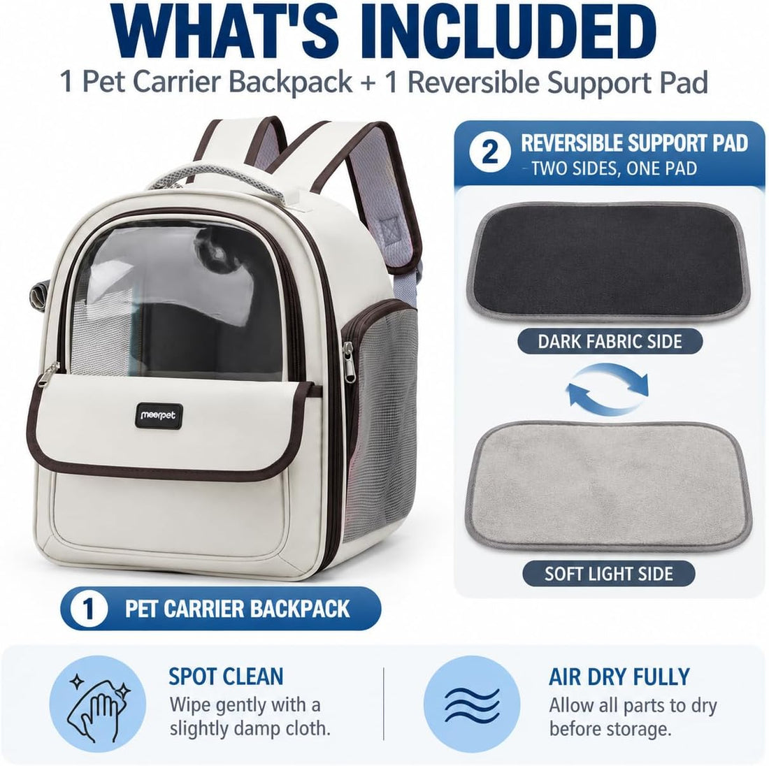 Cat Backpack Carrier Airline Approved, Clear Window, Side Mesh, 15 lbs