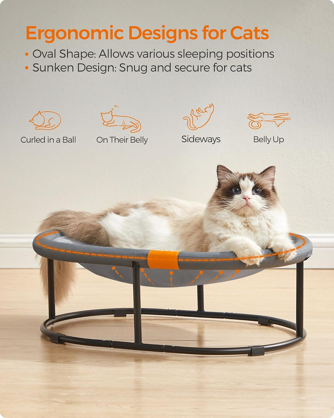 FEANDREA Elevated Cat Bed, Breathable Hammock, Washable Mesh