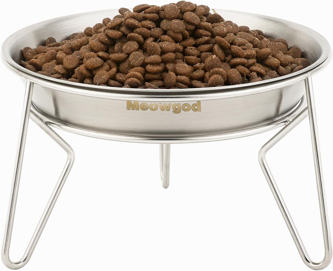 Extra Wide Raised Stainless Steel Cat Food Bowls with Stand