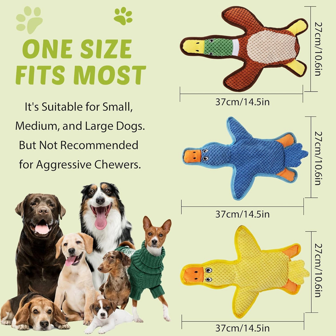 Dog Toys 3-Pack Cute Duck Shapes Puppy Toys No-Stuffing Squeaky