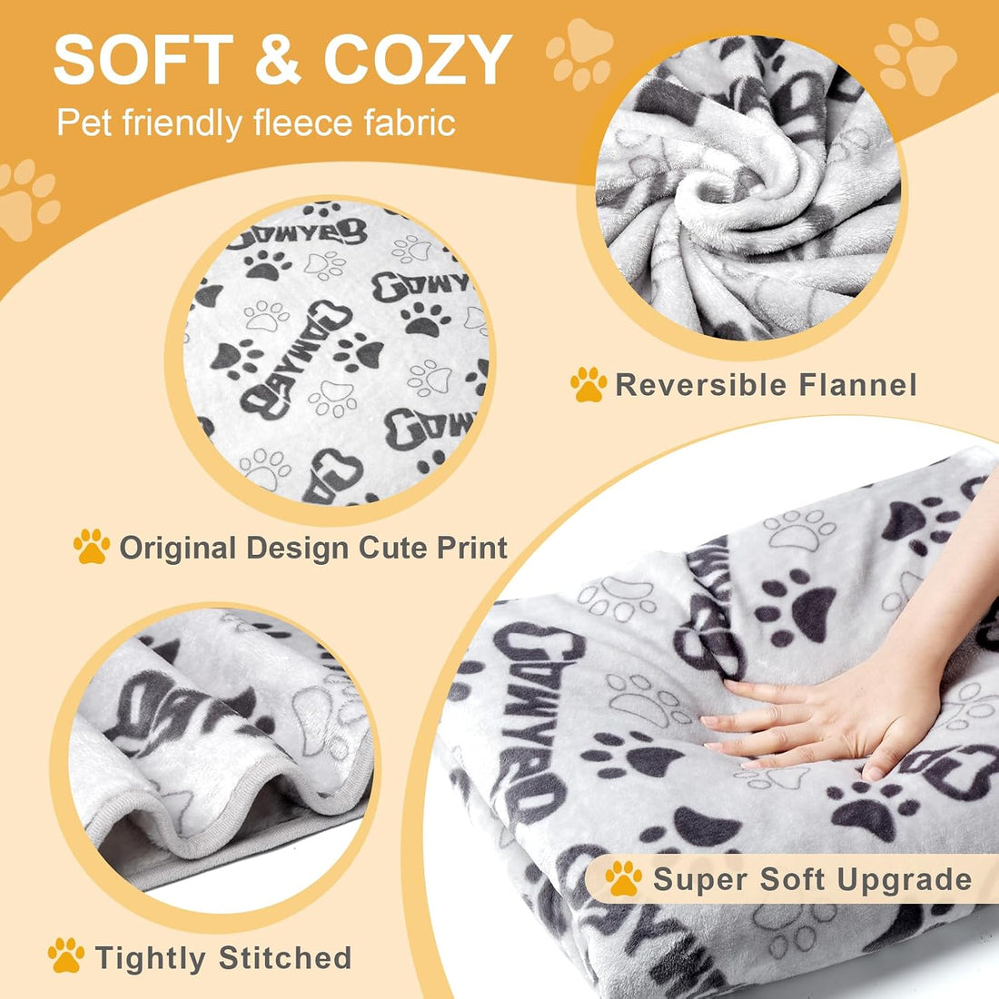 3 Pack Blanket for Large Dogs Soft Reversible Cute Paw 40"x31"