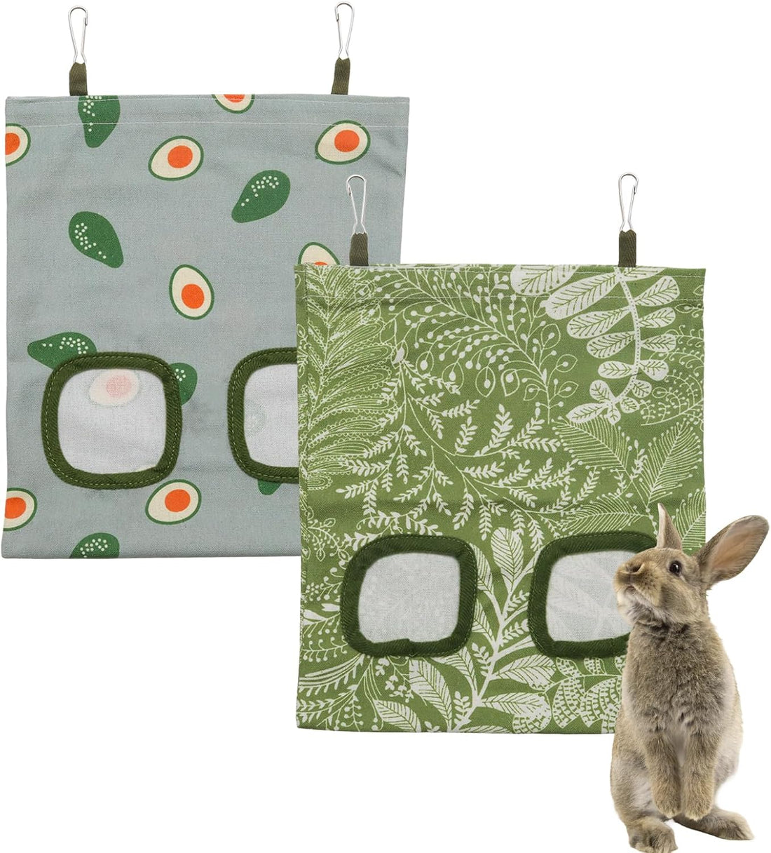 2Pcs Rabbit Hay Feeder Bag, Hanging Guinea Pig Hay Feeder, Green