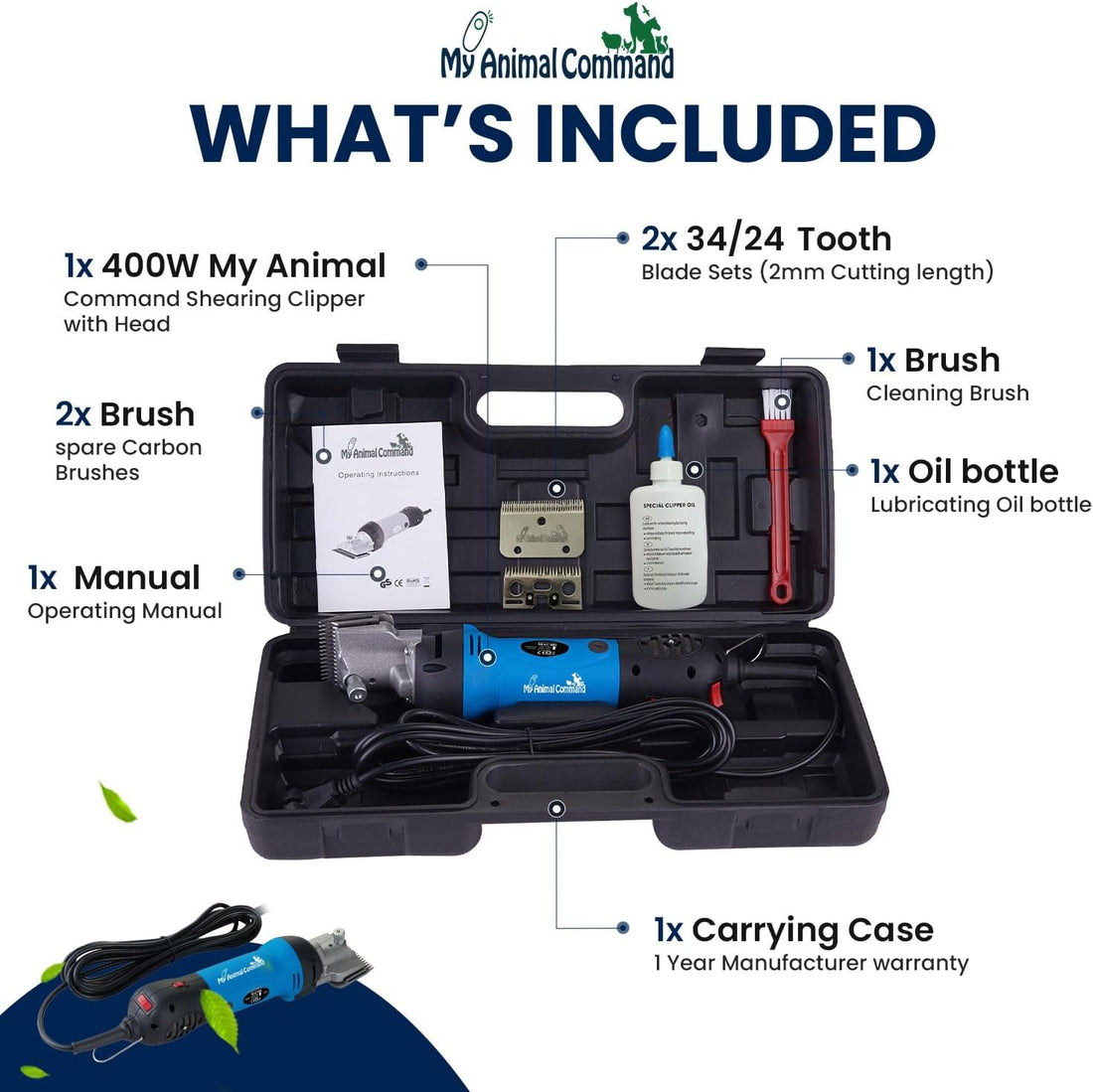 My Animal Command Professional Horse Clippers Kit Heavy Duty 110V 400W