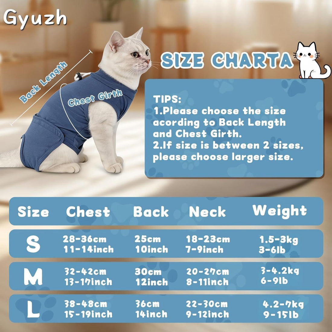 Gyuzh Cat Surgery Recovery Suit for Female Male Cats