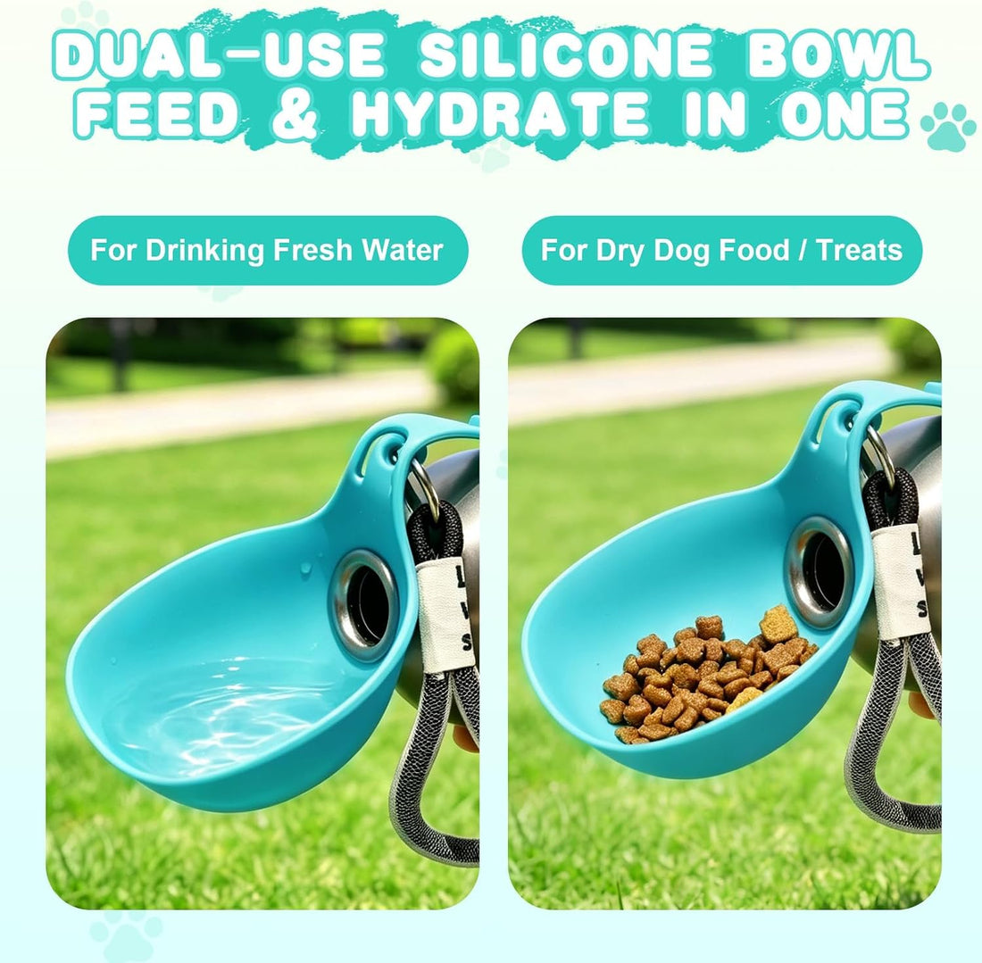 Drain-Back Stainless Steel Portable Dog Water Bottle with Bowl