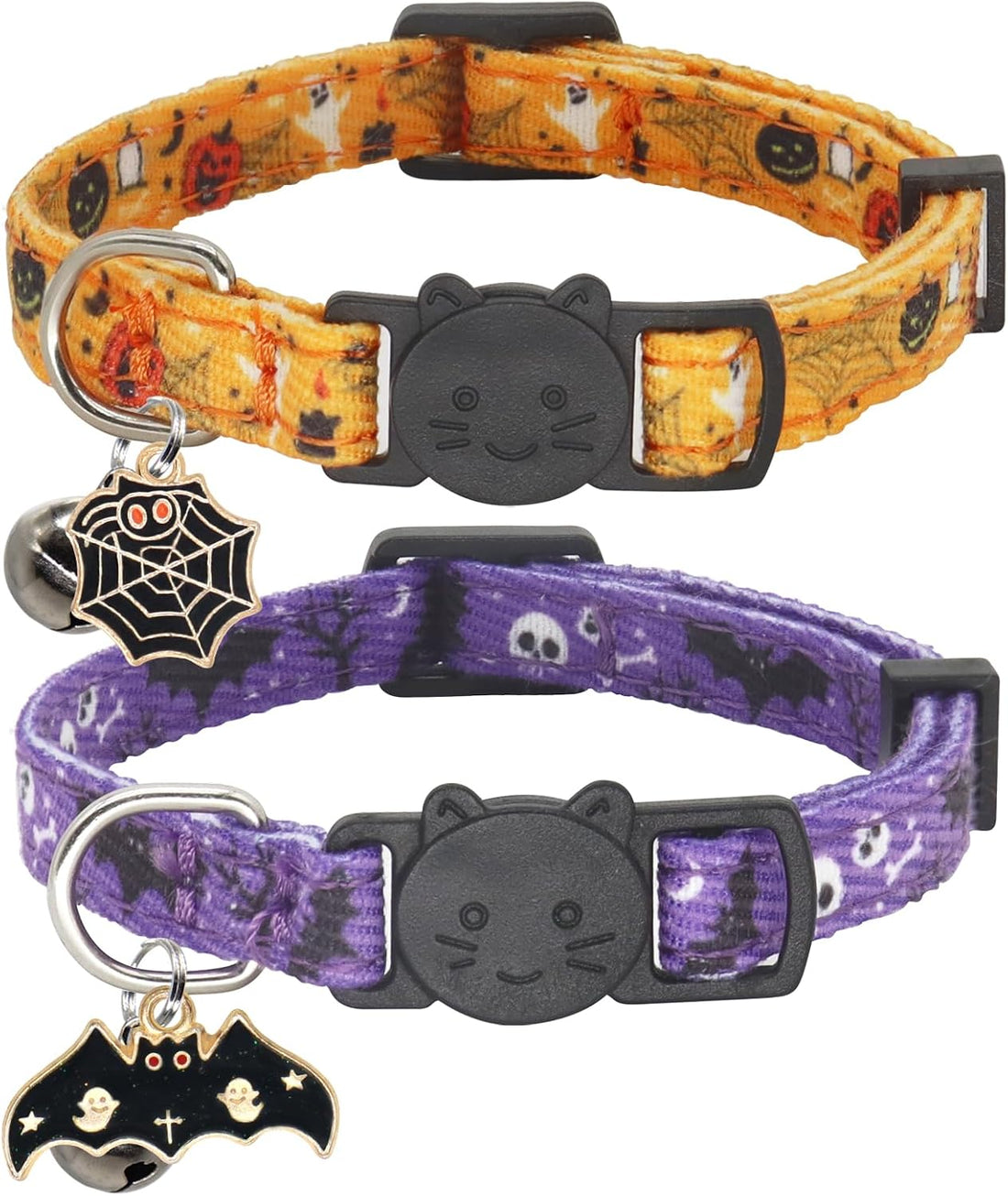 Halloween Cat Collar, Cotton 2 Pack Cat Collar with Bells, Purple