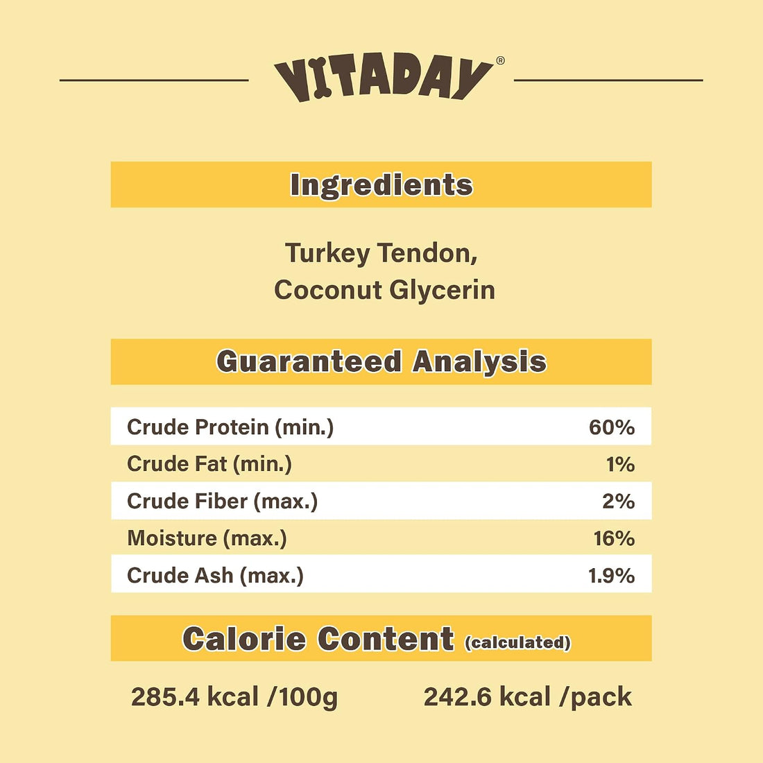 VITADAY Turkey Tendon for Dogs, USA-Sourced, Strips, 3 oz