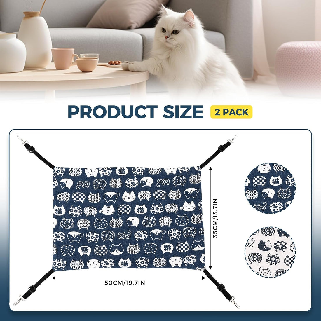 Admaison Cat Hammock for Cage Hanging Reversible 2Pack,Pet Hammock