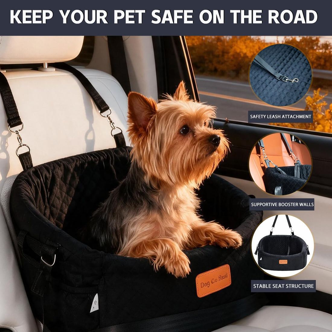 Dog Car Seat for Small Dogs, Elevated Pet Booster Seat
