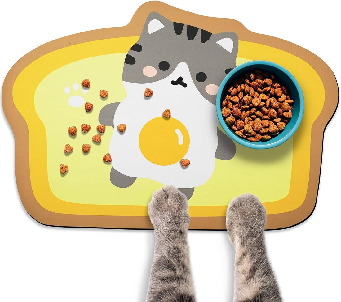Cat Food Mats for Floor, Dog Pet Water Bowl Feeding Placemats