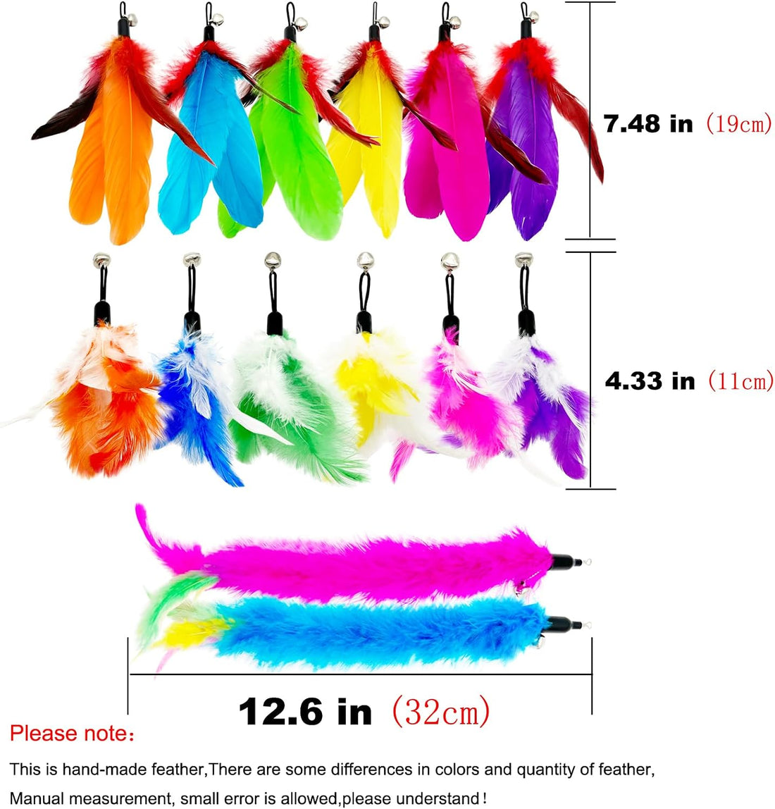 Cat Feather Toys Refills, 10 Pieces Worms Feathers Refills