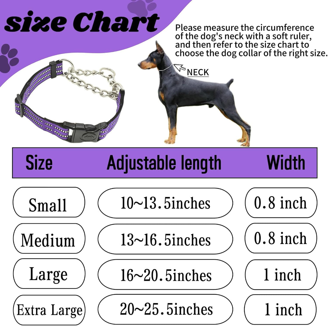 Chain Martingale Dog Collar, No Pull Reflective Training Collar
