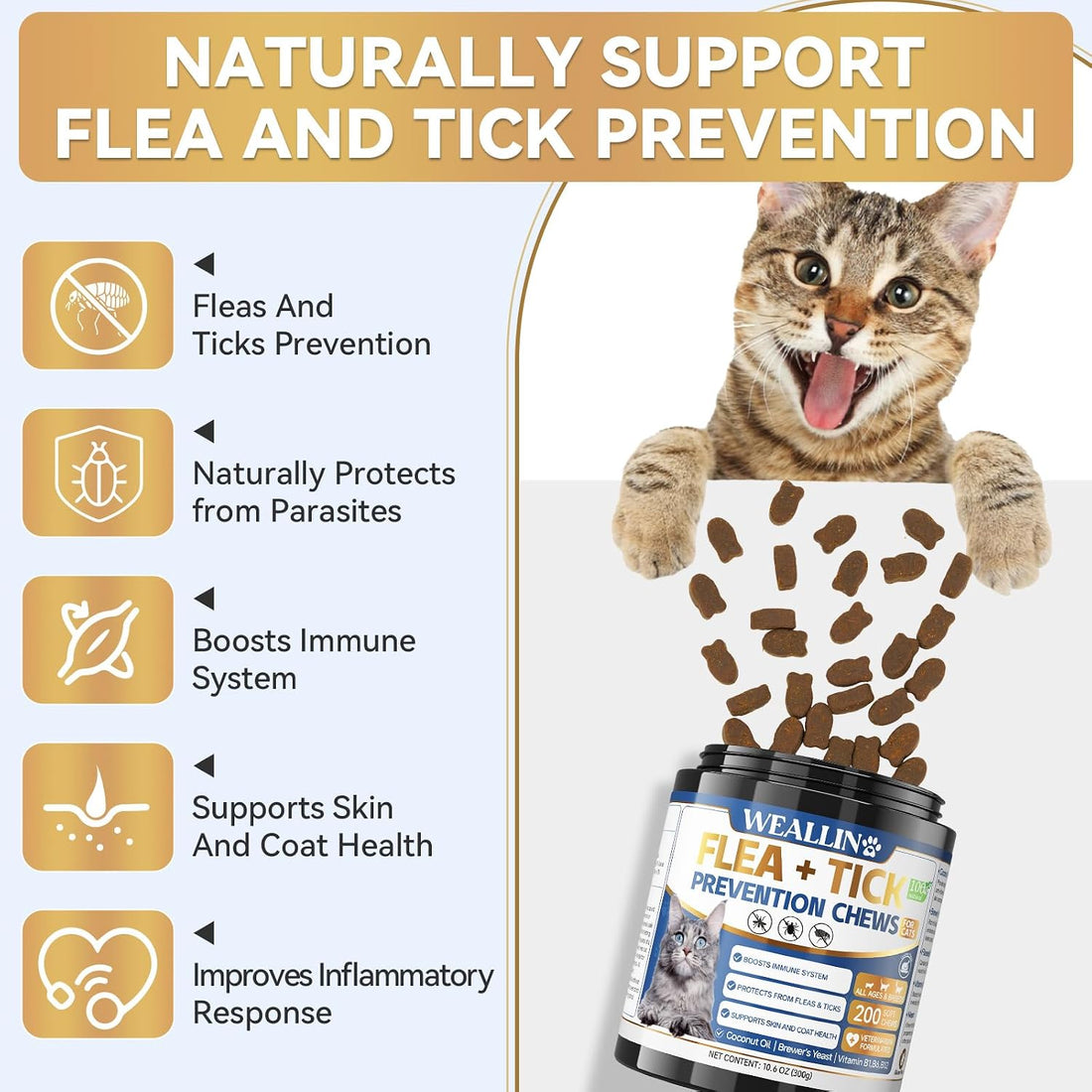 Flea and Tick Prevention for Cats, Cats Fleas Treatment 200 Soft Chews