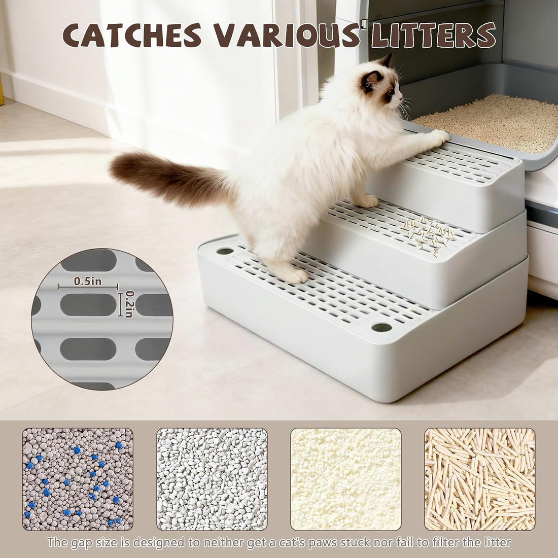 Adjustable 3-Step Cat Ramp for Litter Box, Litter Trapper
