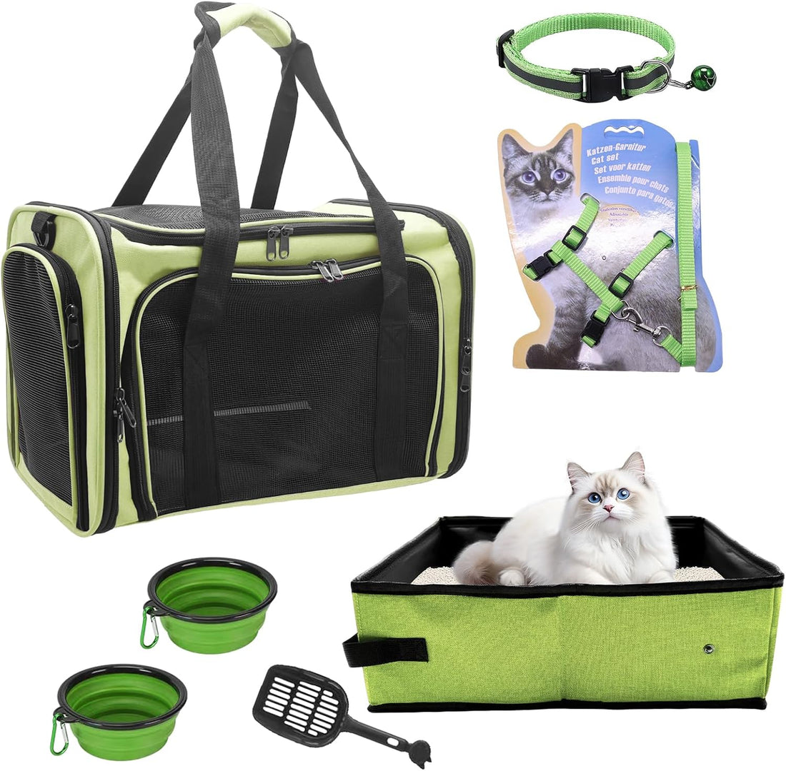Cat Carrier with Litter Box, Cat Travel Carrier Soft Sided & Foldable