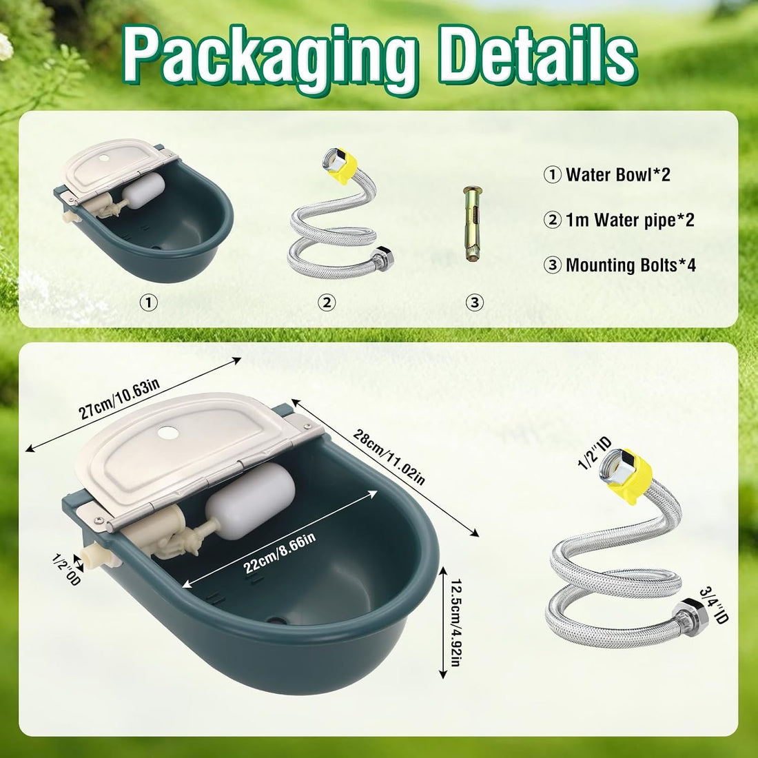 2 Set Automatic Water Bowl Livestock Waterer for Horse Cattle Sheep