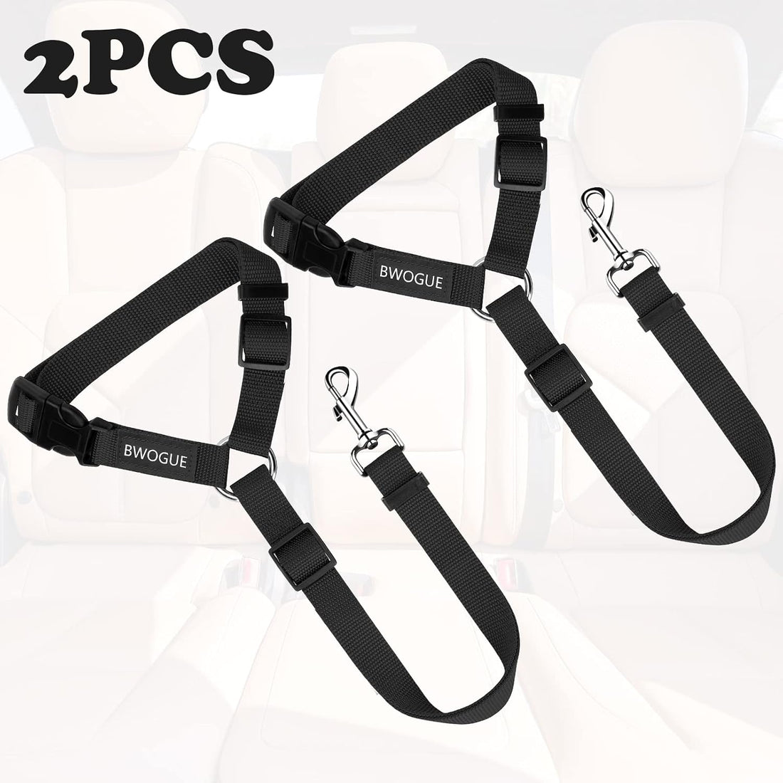 BWOGUE 2 Packs Dog Cat Safety Seat Belt Strap Car Headrest Restraint