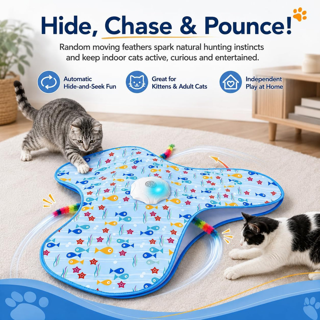 Interactive Cat Toys for Indoor Cats, Hide and Seek, 3 Smart Modes