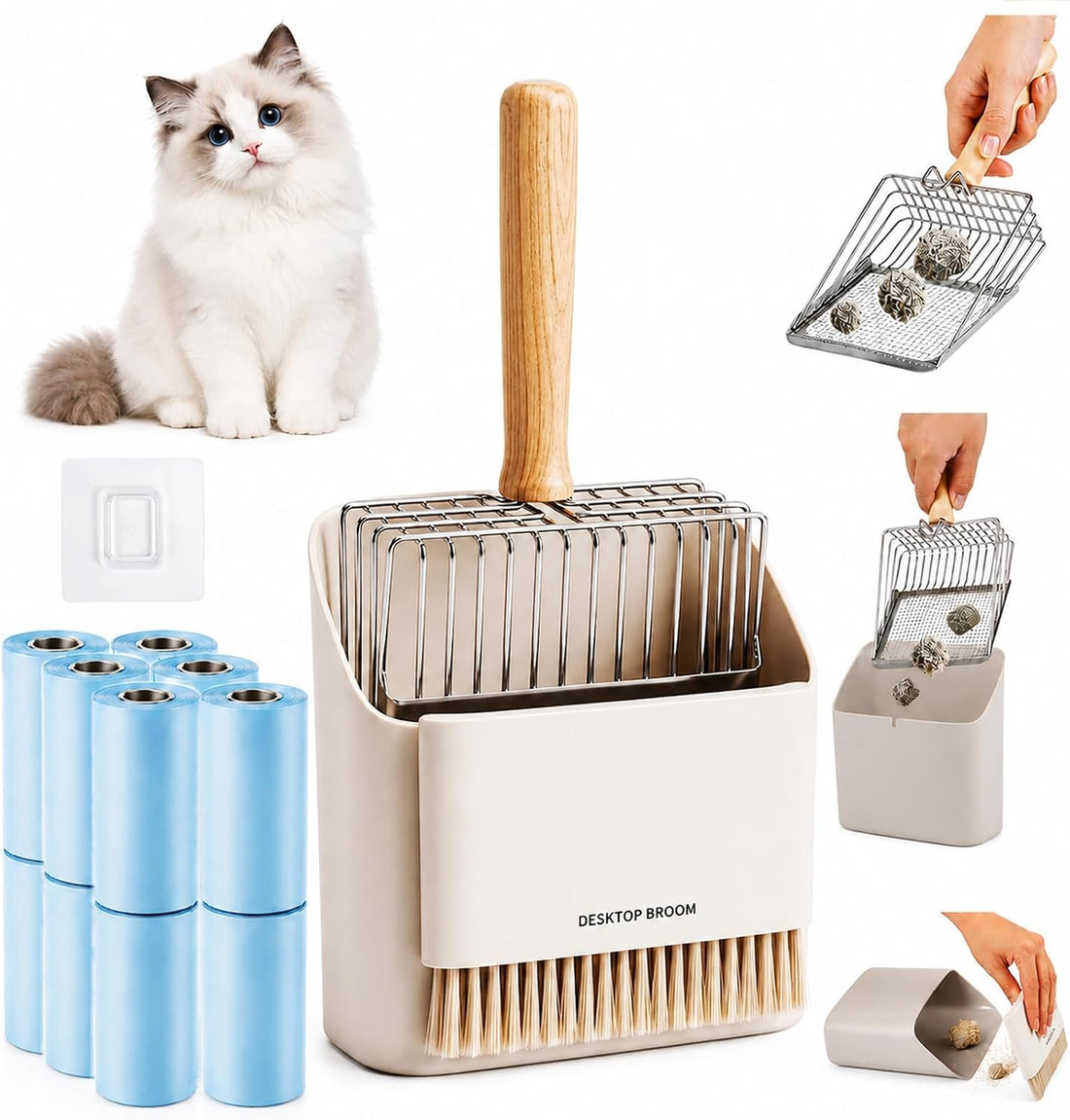 4 Pack Cat Litter Scoop Set,Cat Litter Scooper with Holder