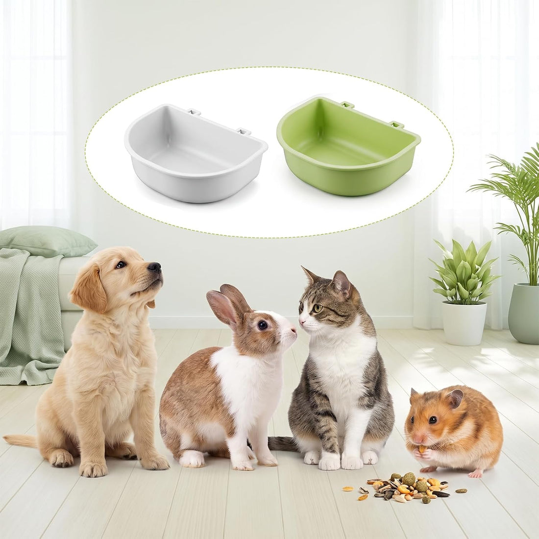 2PCS Pet Carrier Feeder, Hanging Pet Bowl Plastic Cage Cups