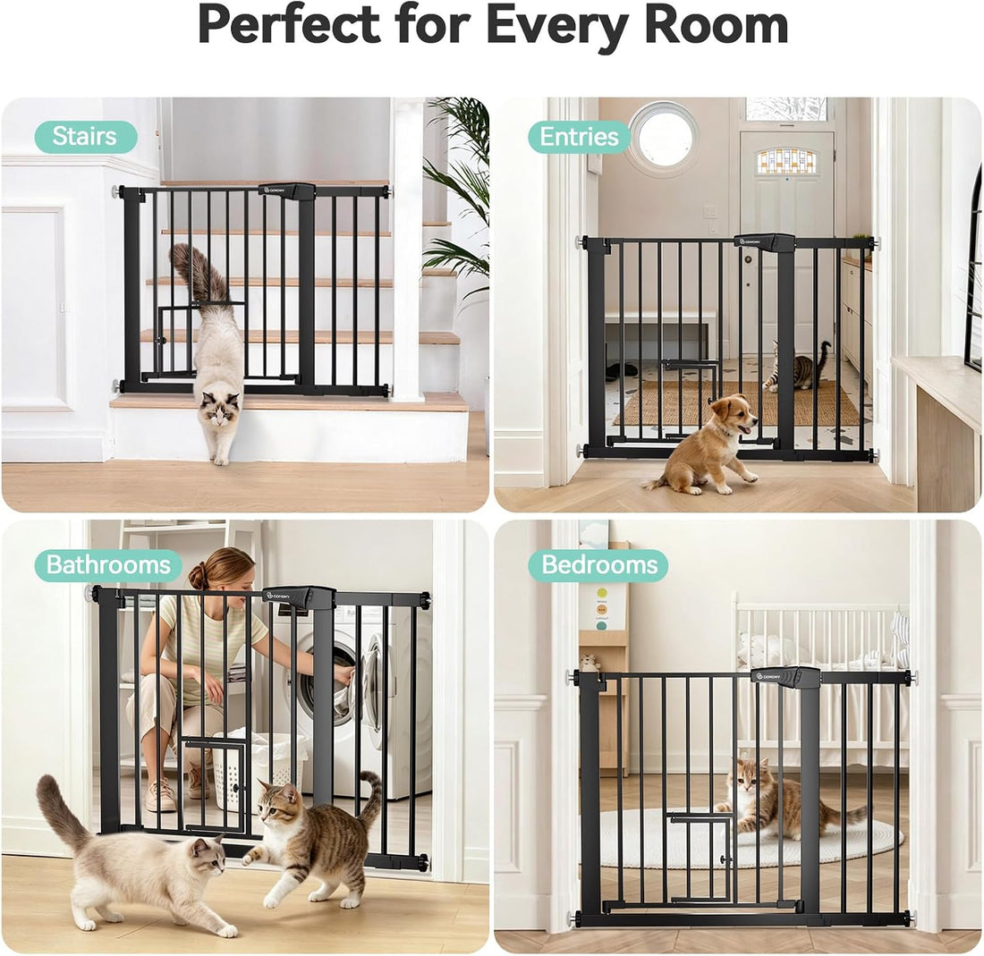 COMOMY Auto Close Pet Gate with Cat Door