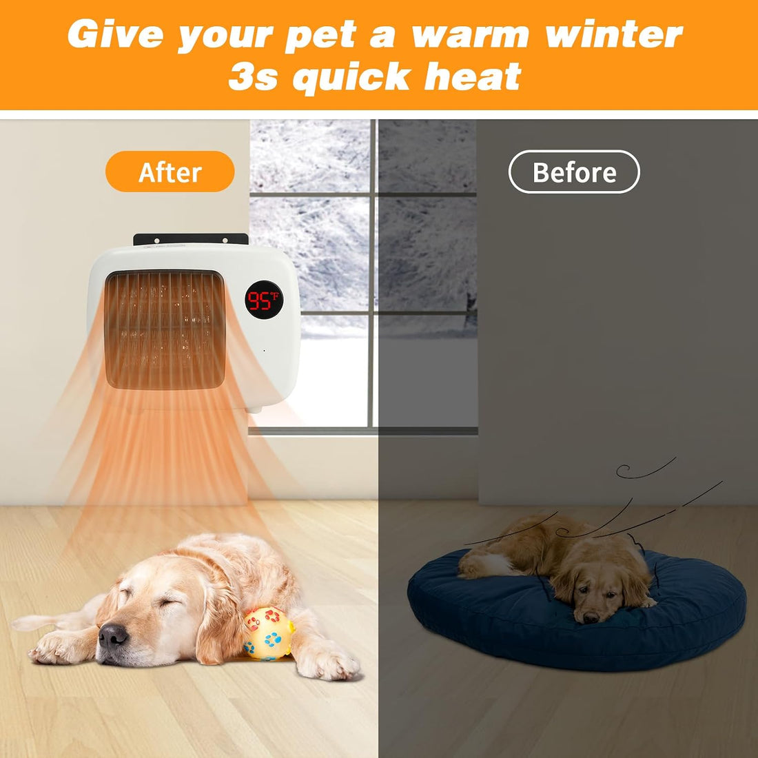 Dog House Heater with Thermostat, Wall-Mounted Dog Heater