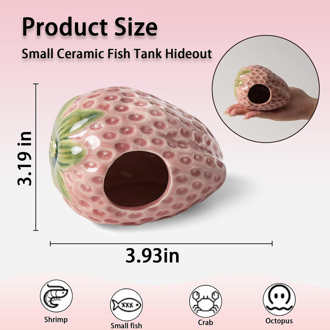 Pink Aquarium Decor Ceramic Cute Strawberry Betta Fish Tank Cave
