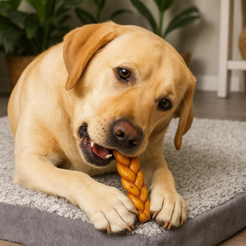 Pet Factory 7in Braided Beefhide Dog Chew Sticks with Peanut Butter