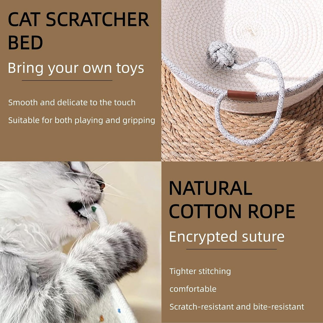 Instinct Basket, Stimuli Handwoven Cat Basket Rope Cotton Bed, Large