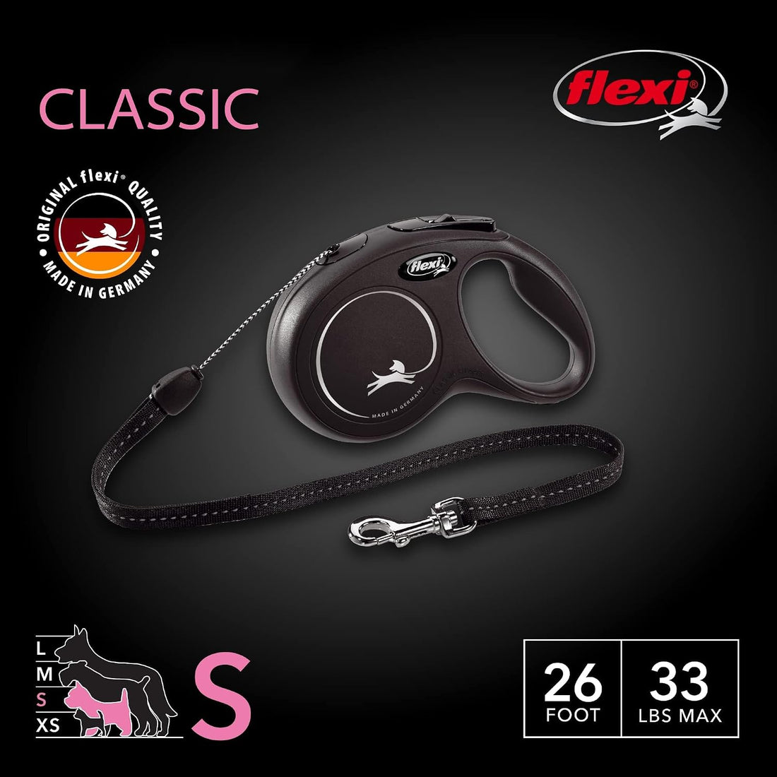 FLEXI® Classic Cord Retractable Dog Leash, Small, 26 ft