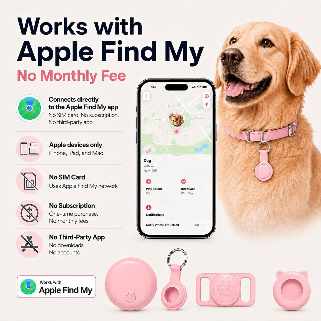 GPS Tracker for Dogs, Pet Location Tracker for Dogs & Cats, iOS Only