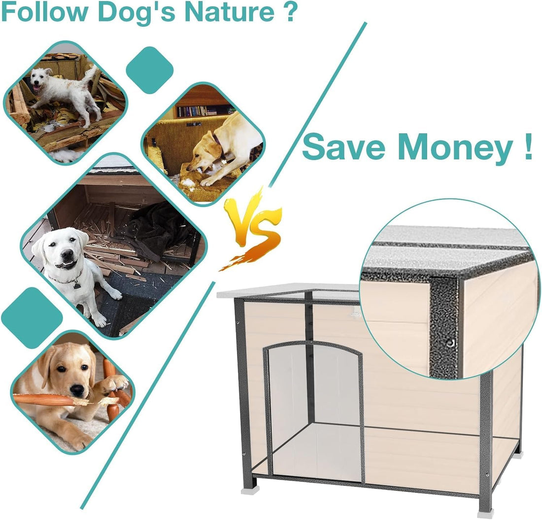 Suumerpety Feral Dog House Outdoor,Anti Bite Iron Frame Dog