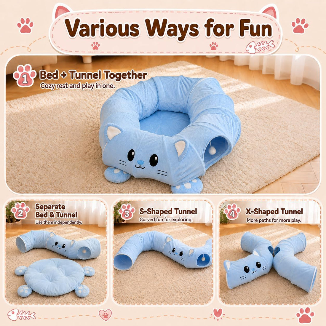 Cat Tunnel Bed with 21 Interactive Toys