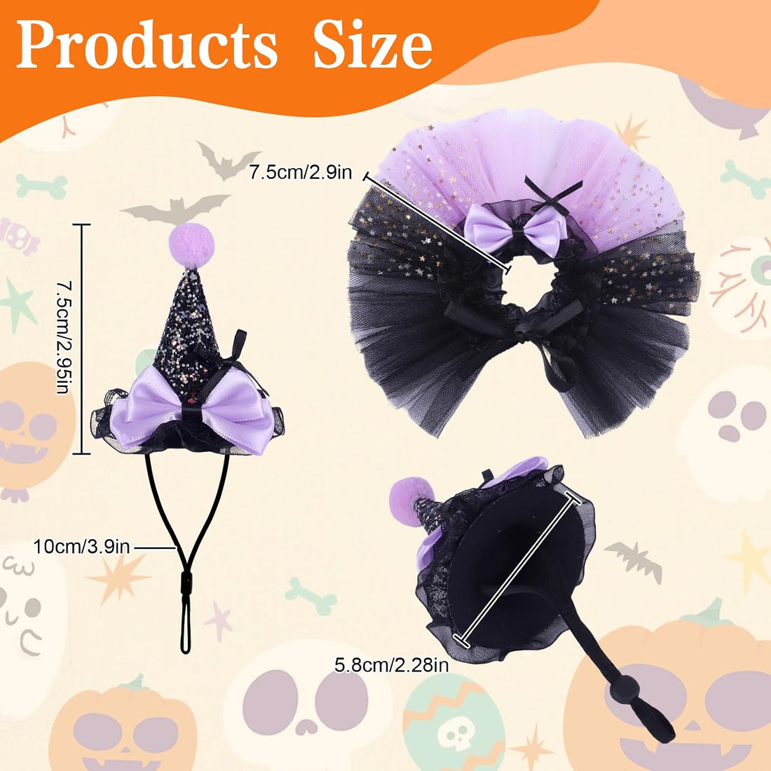 2pcs Bearded Dragon Witch Costume Set Small Pet Adjustable Hat Bow
