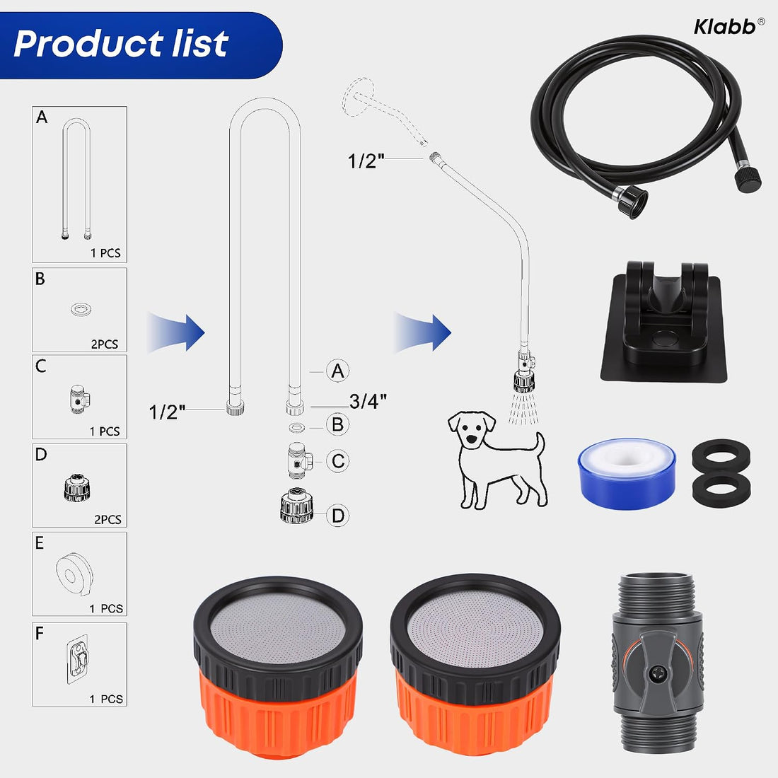 Pet Shower Sprayer Kit with 79 Inch PVC High Pressure Hose