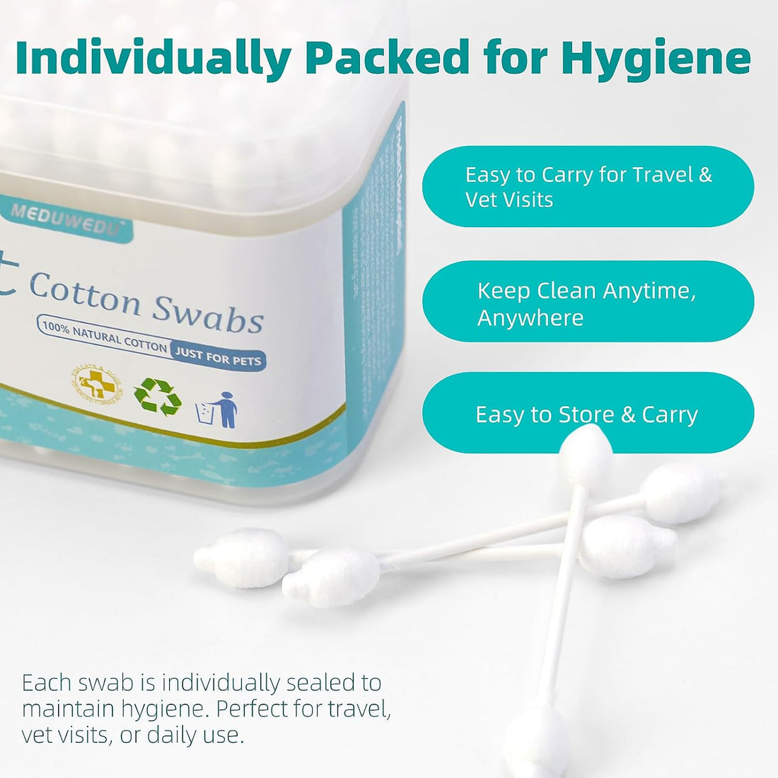 MEDUWEDU Pet Cotton Swabs, 55 Count|Gourd-Shaped Tips|Soft Cotton