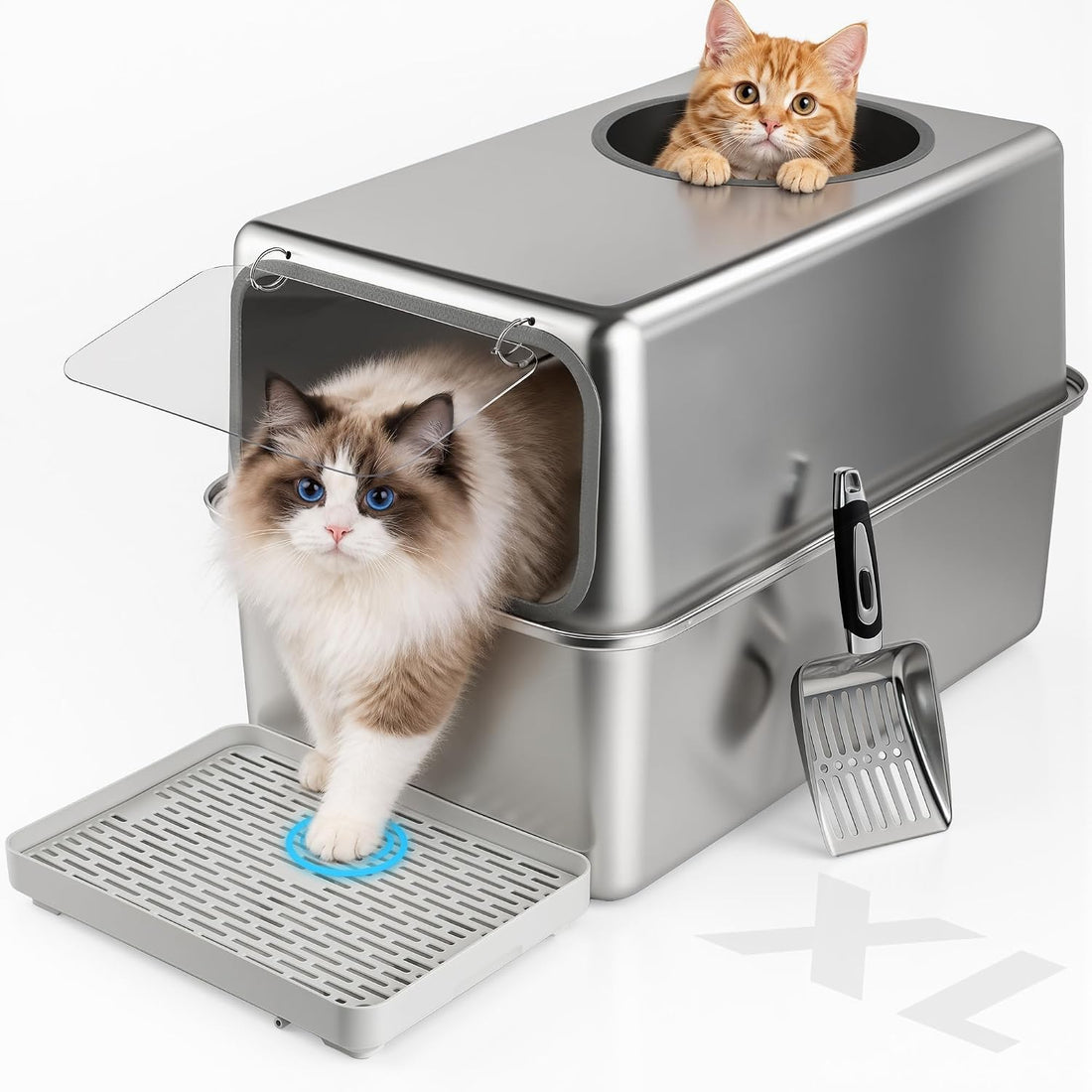 Stainless Steel Litter Box with Lid, Side Entry, 23.1x14.7x15.3 in