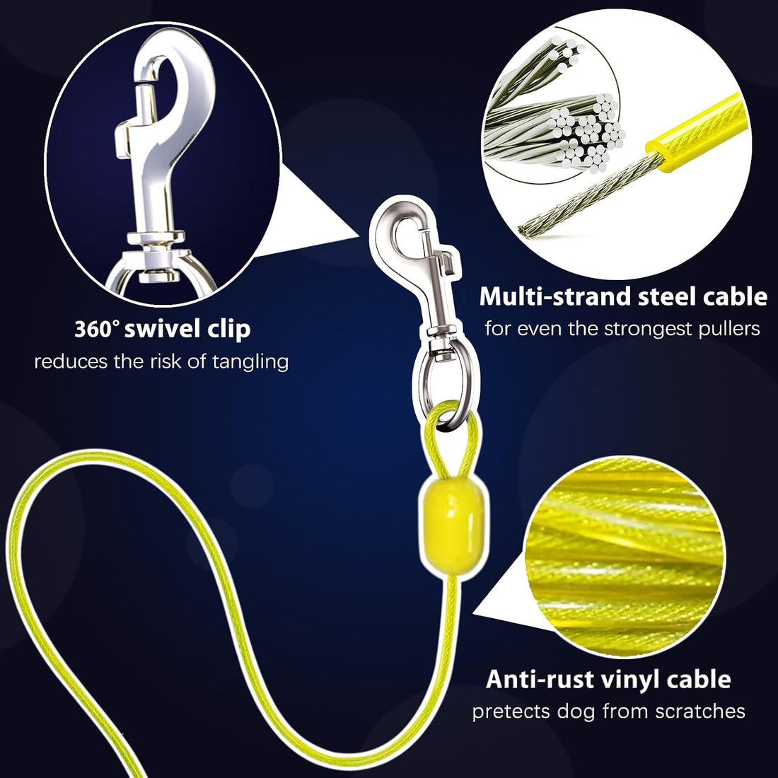 Dog Tie Out Cable and Stake 360° No Tangle Heavy Spiral Yard Stake