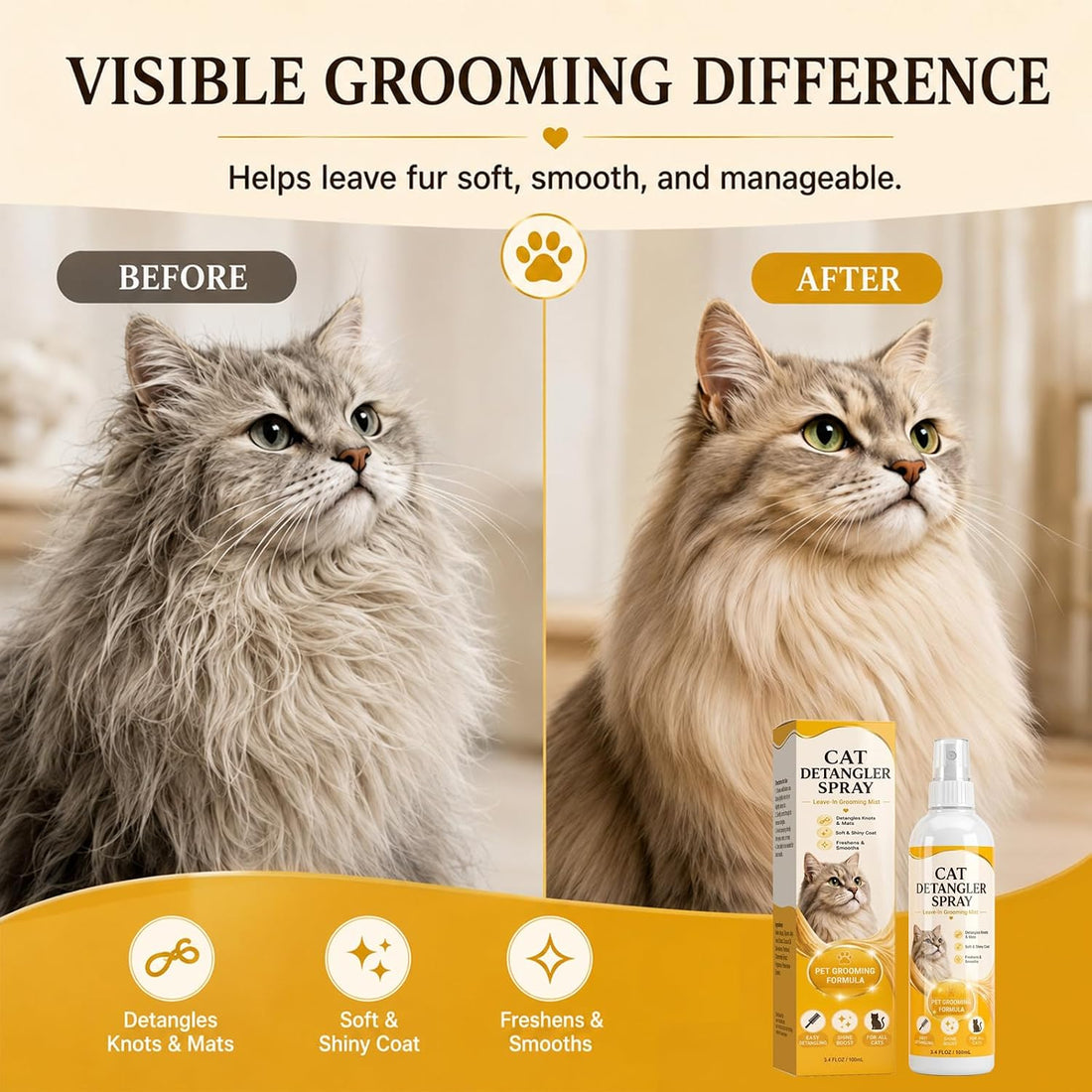Detangling Spray for Cats, Conditioning Mist for Matted Fur