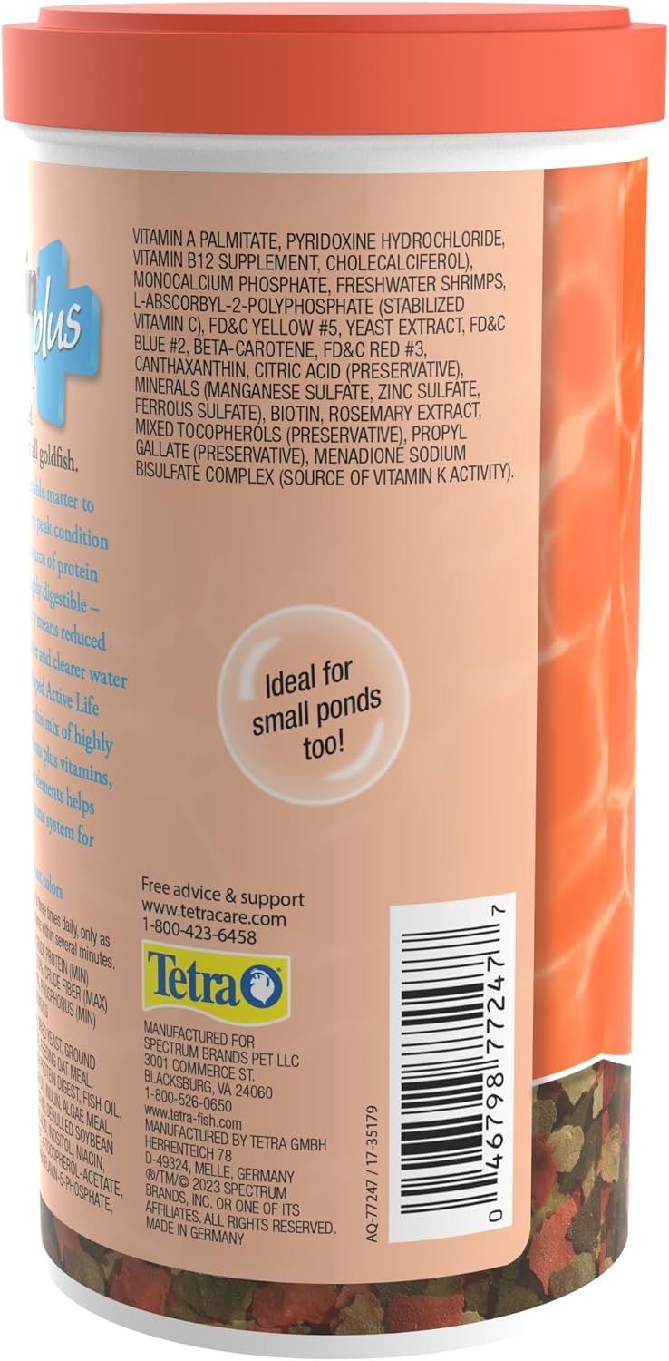 Tetra TetraFin Plus Goldfish Flakes Fish Food with Algae, 7.06 oz