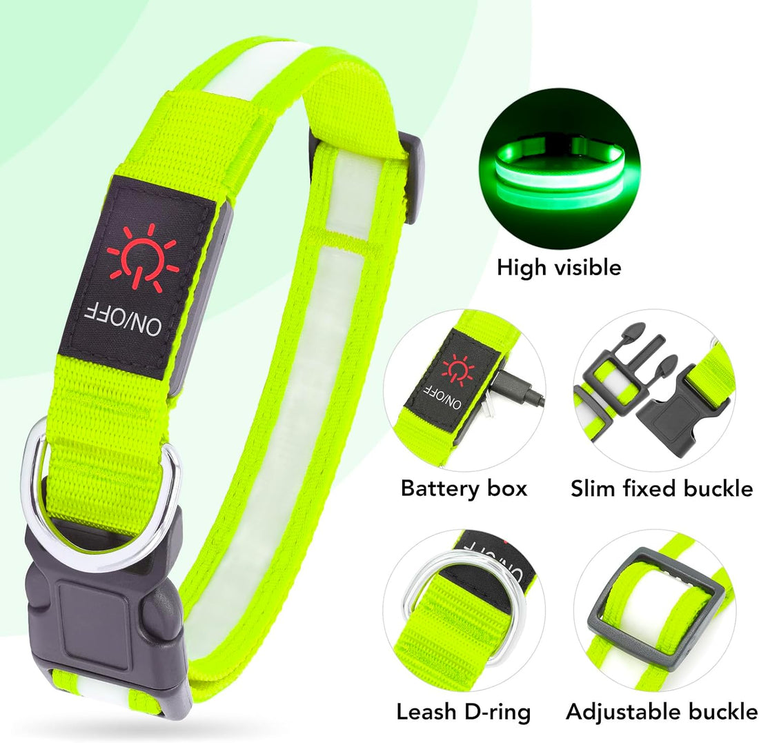 VIZPET LED Dog Collar, Light up Dog Collar Adjustable Safety Glow