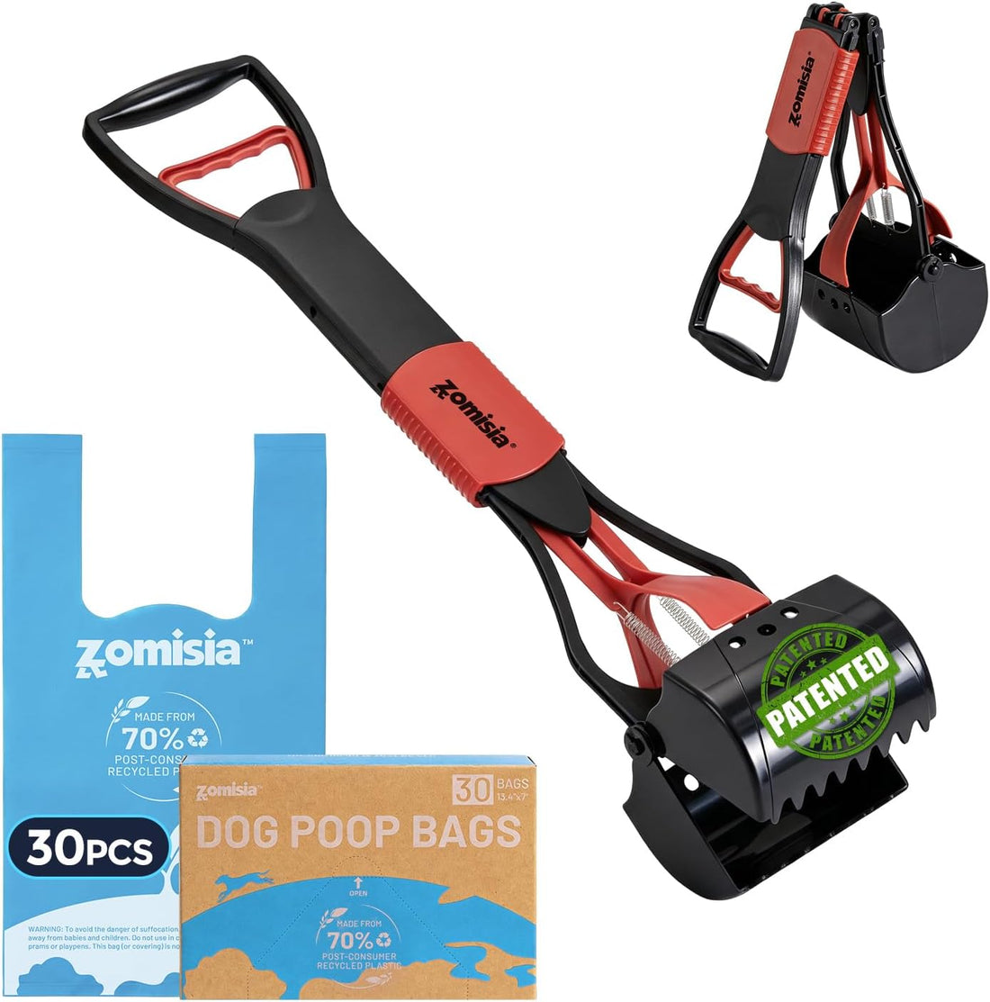 ZOMISIA 32" Long Handle Pooper Scooper with 30 Count Waste Bags