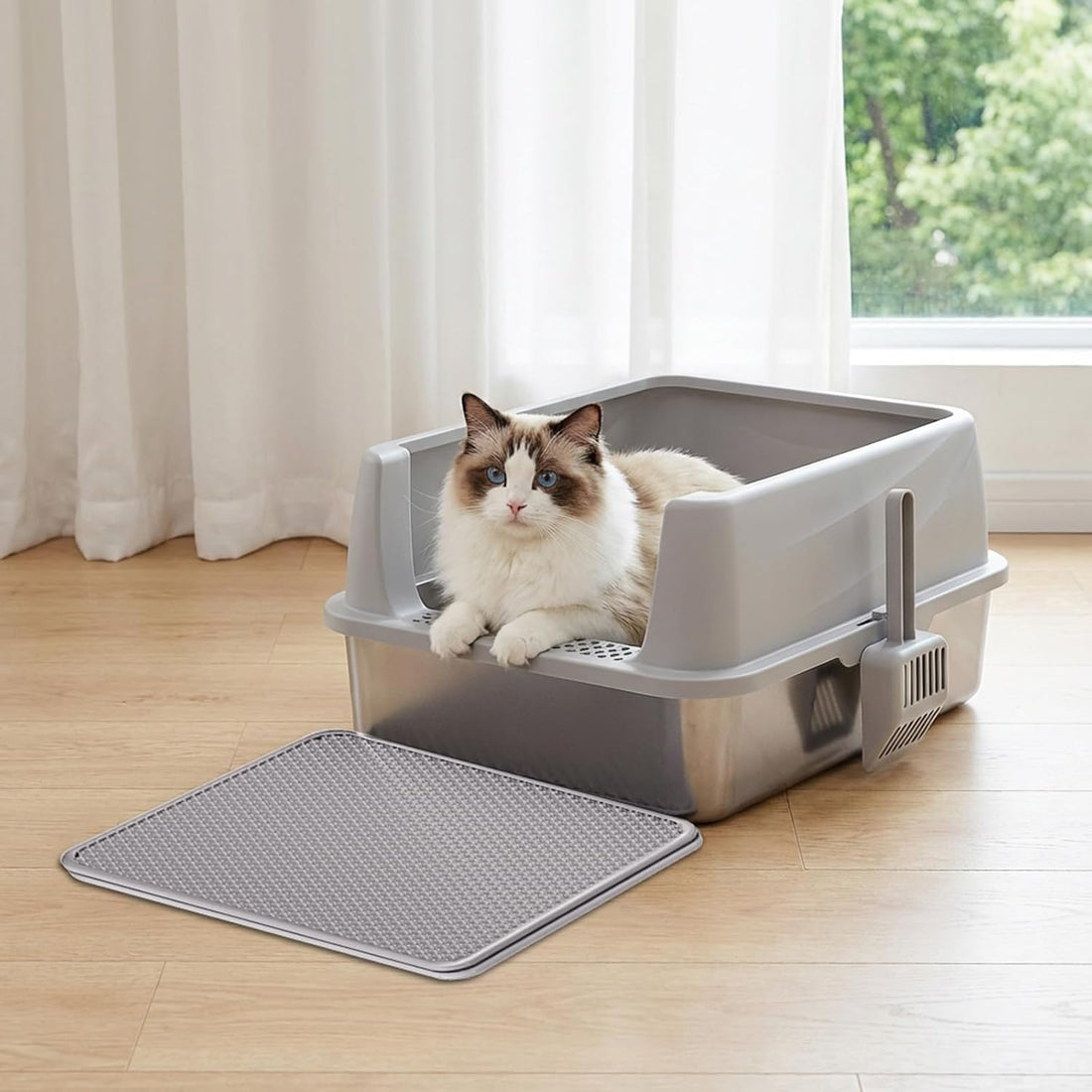 Henkelion Stainless Steel Cat Litter Box with Lid