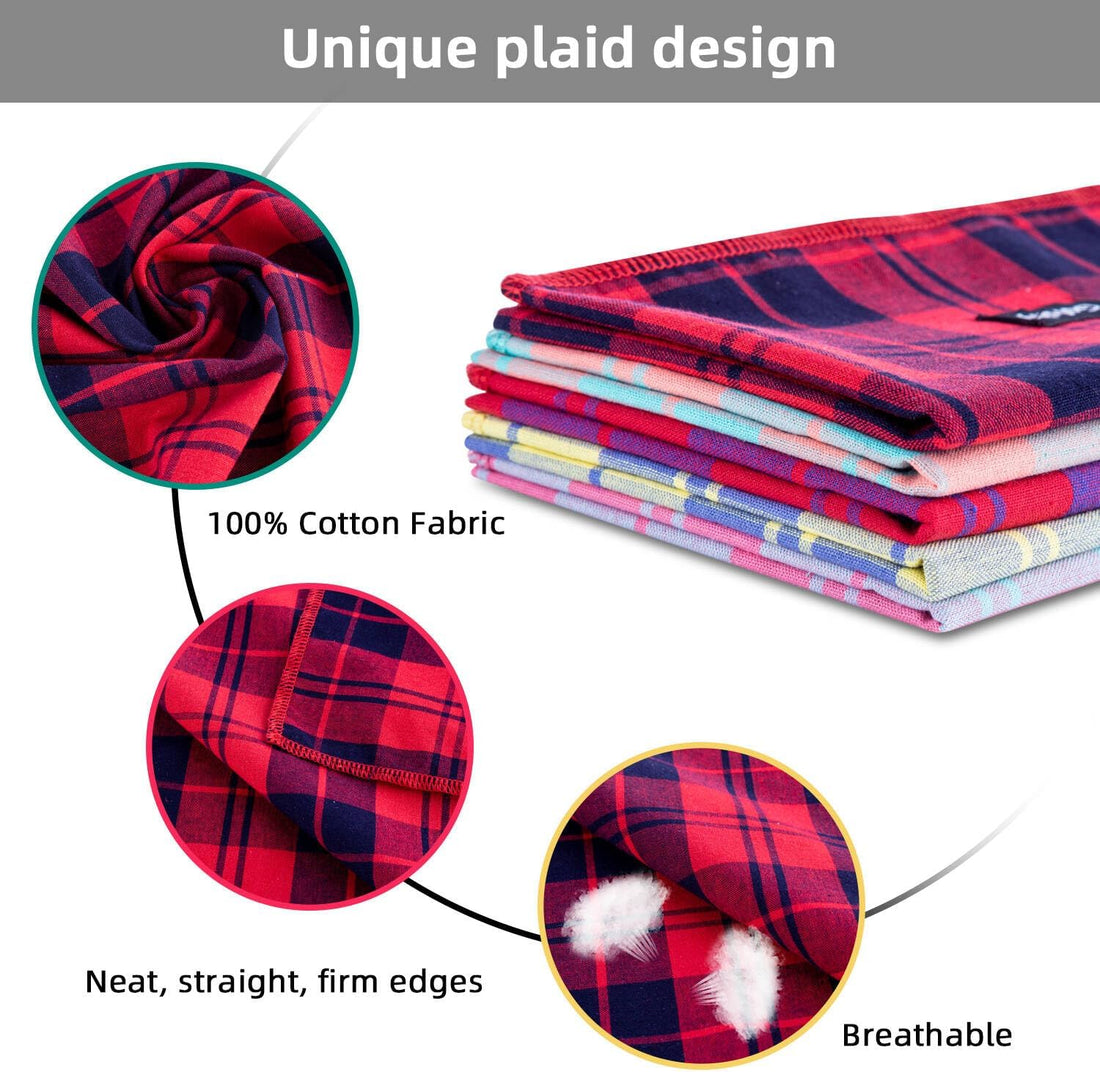 Christmas Dog Bandana Large Cotton, Red Black Buffalo Plaid Scarf