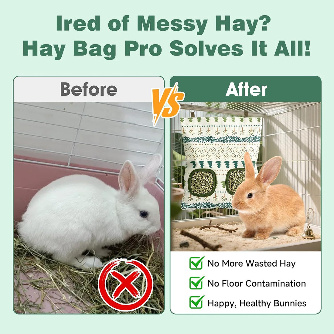 Rabbit Hay Bag 2 Pack - 2 Holes Hanging Bunny Hay Feeder Holder