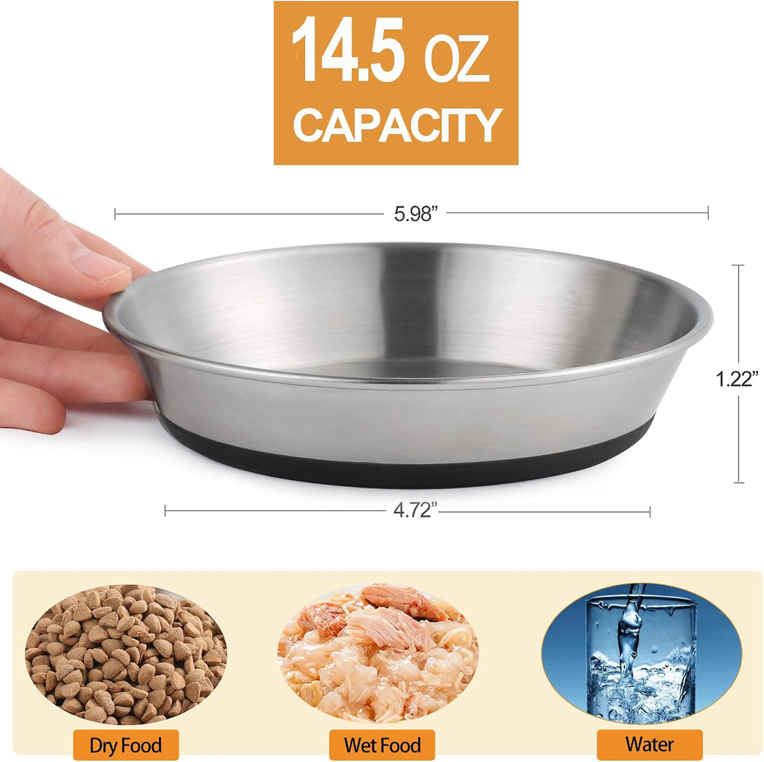 WROSWT Stainless Steel Cat Bowls,Whisker Friendly Shallow Cat Dishes