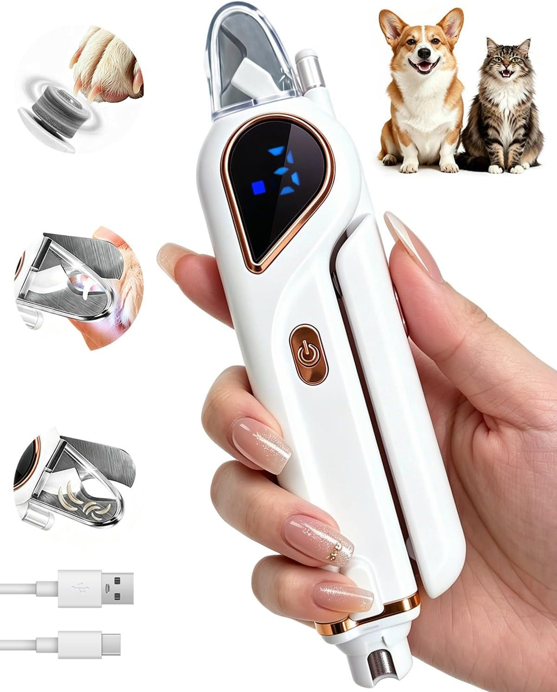 2-in-1 Dog Nail Clippers & Cat Grinder with Dual LED Lights