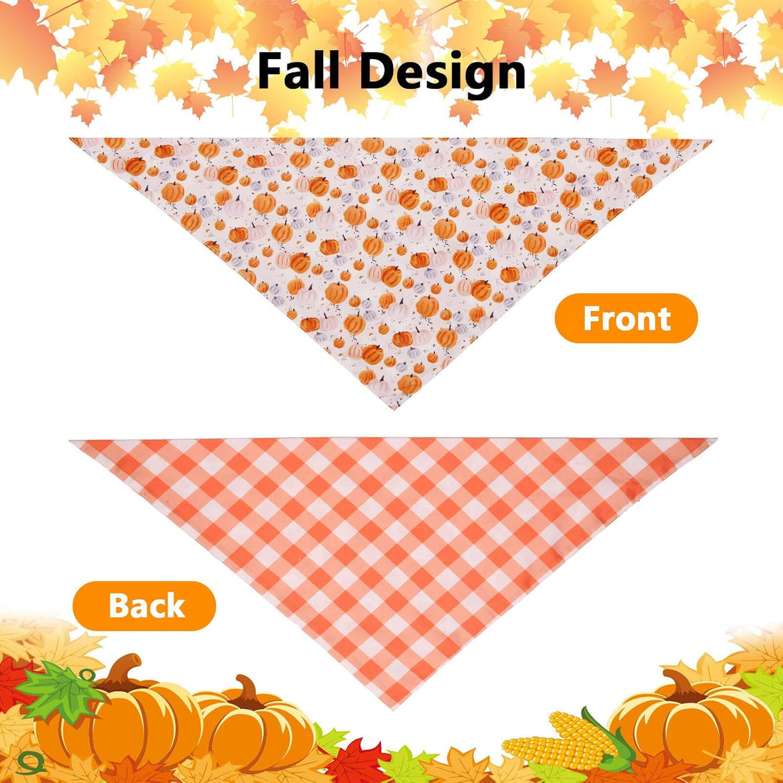 Fall Dog Bandanas 2PCS Large, Thanksgiving Pumpkin Leaf Scarf