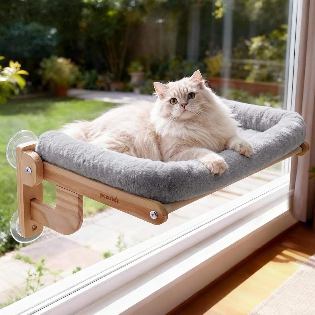 Pecute Cat Window Hammock Foldable, Cat Bed with Soft Cushion Grey