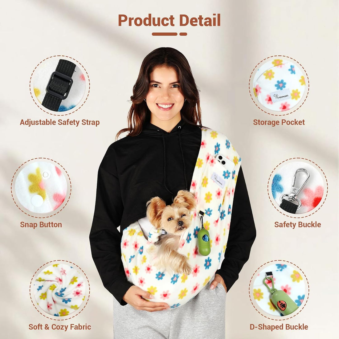 Cat Sling Carrier, Hands-Free Pet Sling for Small Dogs & Cats